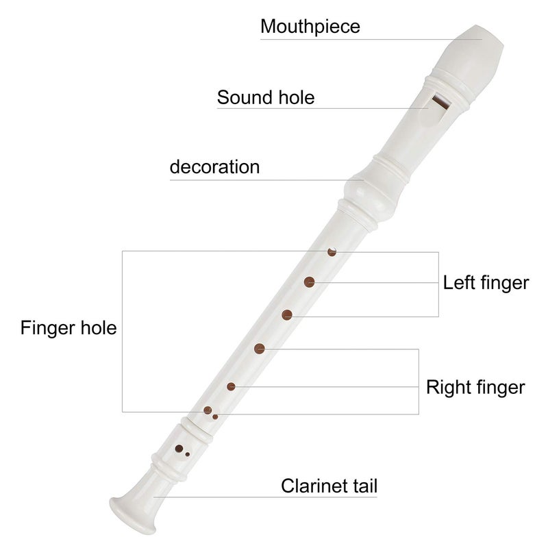 EastyGold Soprano Recorder Descant Flauta Recorder 8 Hole ABS Clarinet German Style Treble flute C Key for Kids Children With Fingering Chart Instructions with Cleaning Rod Bag white - Image 3